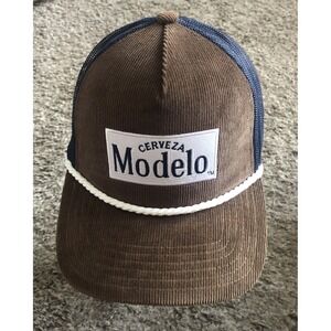 Modelo Cerveza Snapback Hat Corduroy Rop Cap Brown/Blue Trucker NWOT
